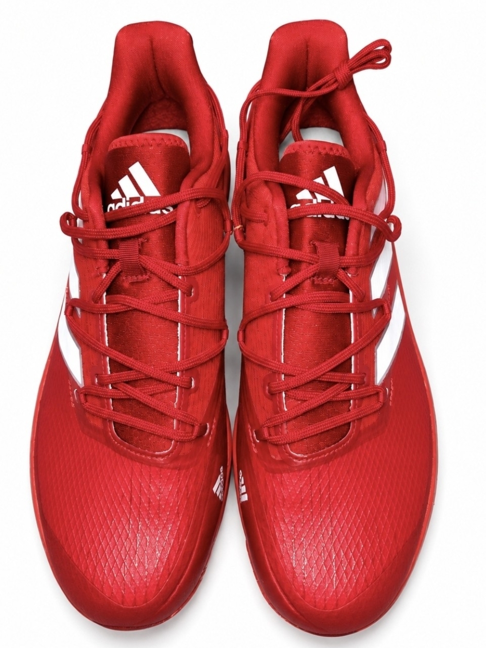 The adidas Adizero Afterburner Baseball Cleats in Red and White, Size 10